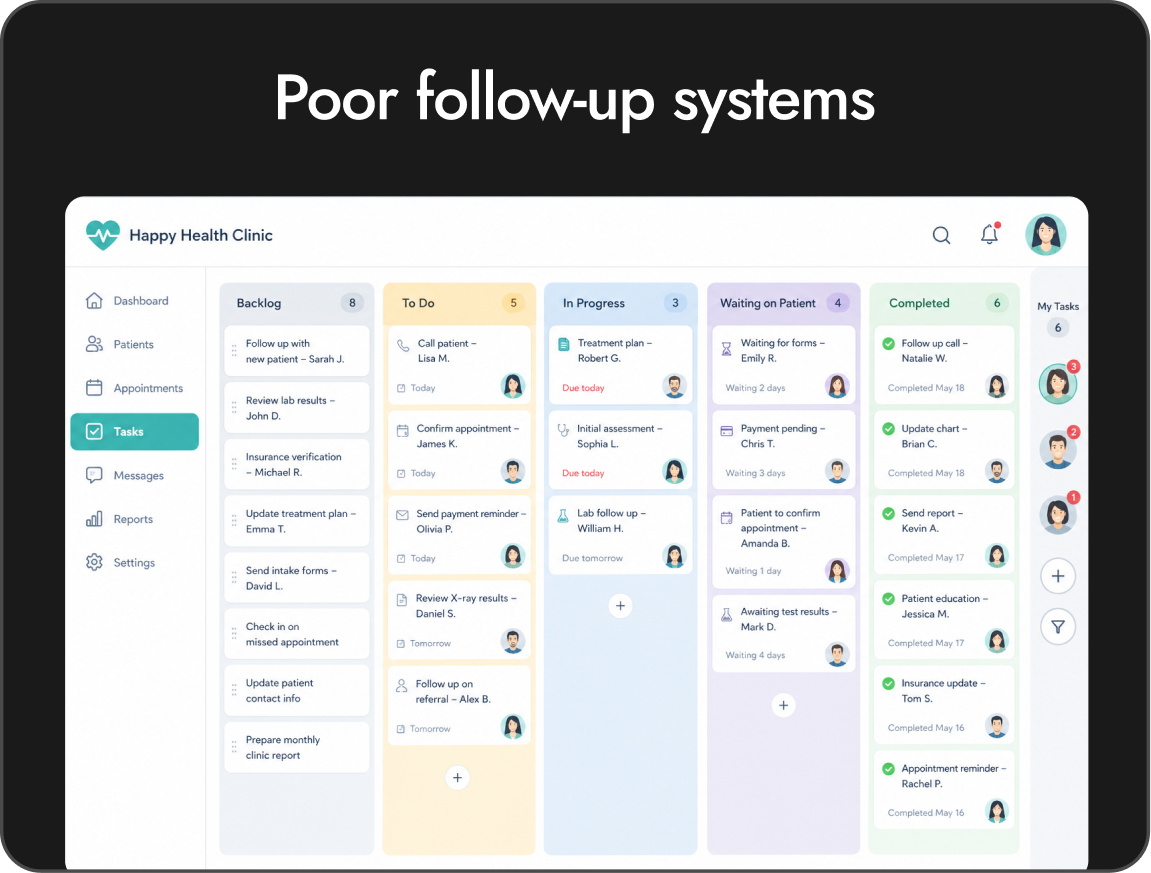 Poor follow-up systems